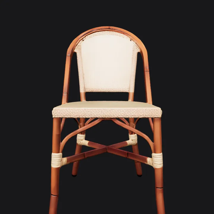 A simple woven rattan chair. smooth edges, simple geometry, symmetric geometry.