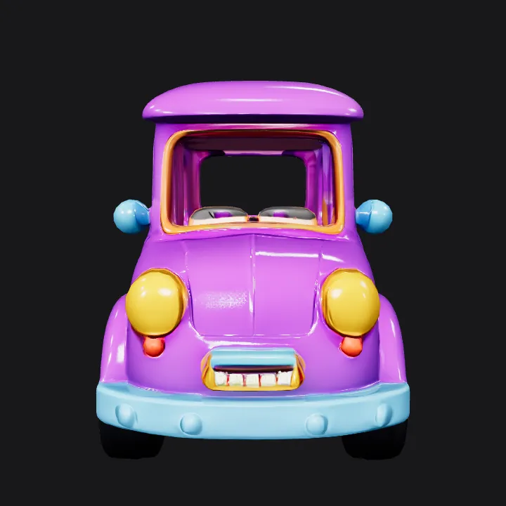 cartoonish purple toy car. smooth edges, simple geometry, game-ready, symmetric geometry.