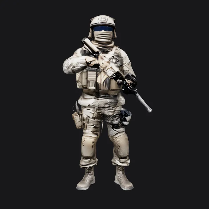 armed soldier in full combat gear. complex geometry, sharp edges, game-ready, character.