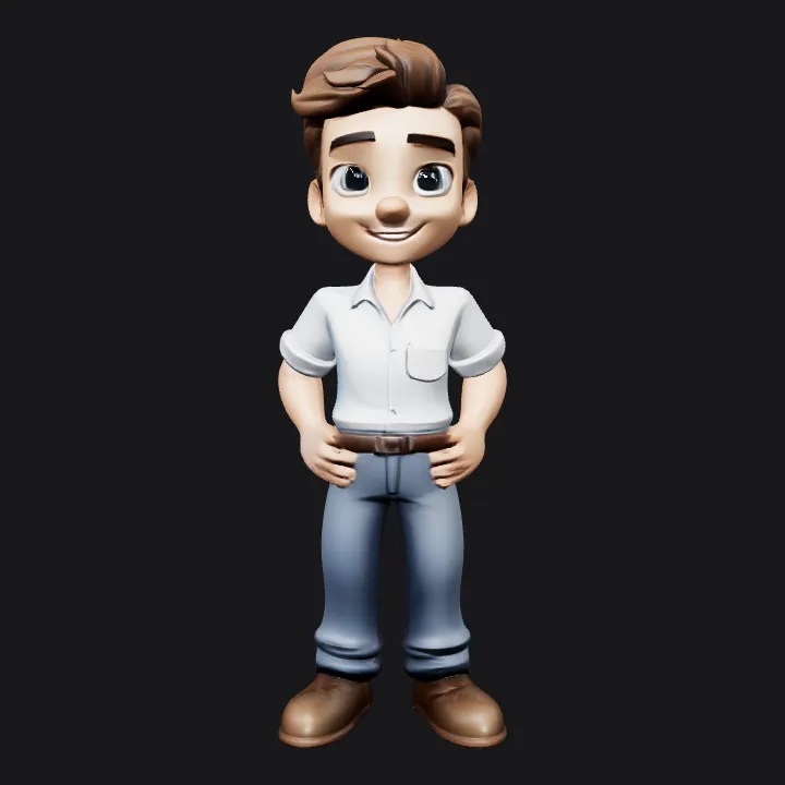 3D cartoon male character in casual clothes. smooth edges, complex geometry, game-ready, character.