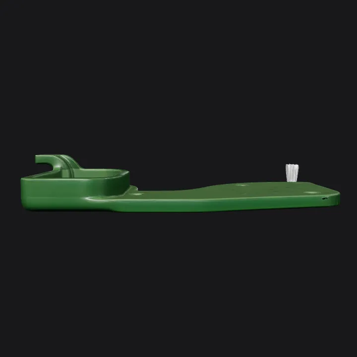 Green metal mounting bracket. sharp edges, simple geometry, game-ready.