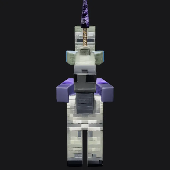Minecraft zombie riding a horse, holding spear. sharp edges, simple geometry, game-ready, character.