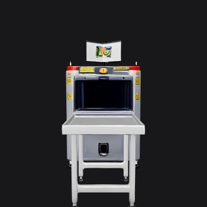 airport security X-ray baggage scanner. sharp edges, complex geometry, symmetric geometry.