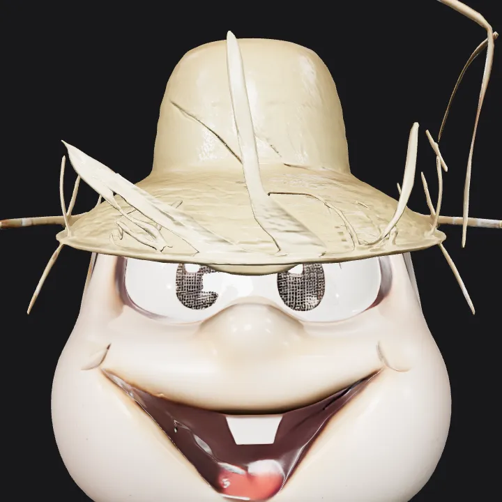 Anime head with straw hat. smooth edges, simple geometry, character, symmetric geometry.