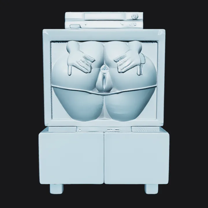 3D model of a TV with figure. complex geometry.