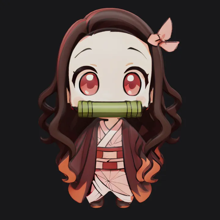 Chibi anime girl with bamboo muzzle. smooth edges, complex geometry, game-ready, character.