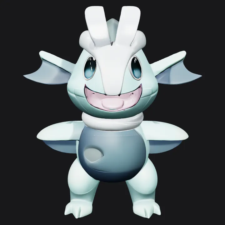 Cartoon monster with fins and large mouth. smooth edges, simple geometry, game-ready, character, symmetric geometry.