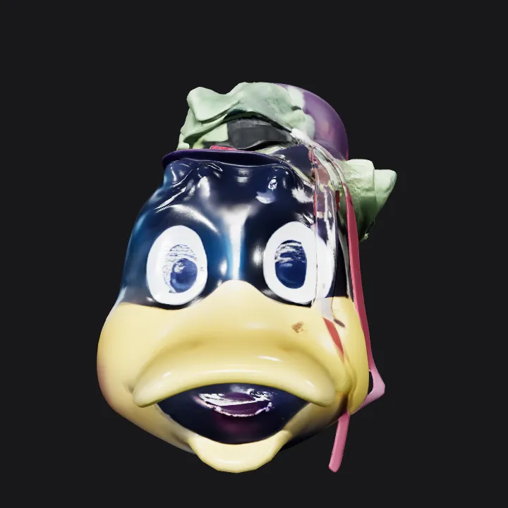 Penguin cartoon character head with accessories. smooth edges, complex geometry, character.