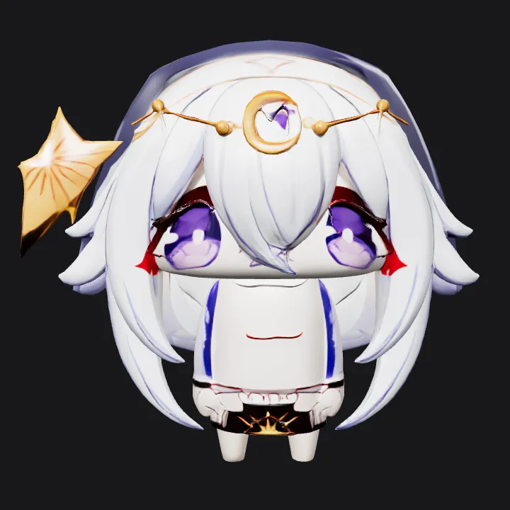 Anime-style chibi girl with white hair. smooth edges, simple geometry, character, symmetric geometry.