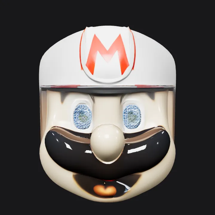 Cartoonish head with red striped hat. smooth edges, simple geometry, character, symmetric geometry.
