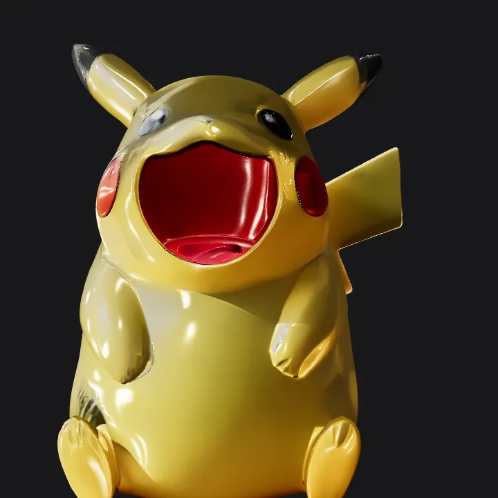 Pikachu figurine on a desk. smooth edges, complex geometry, game-ready, character.