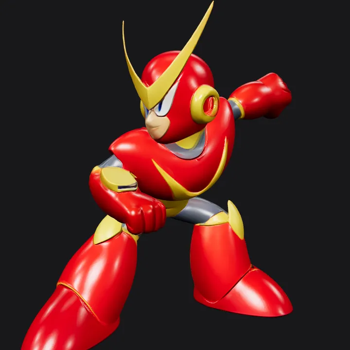 Red robotic character in dynamic pose. smooth edges, complex geometry, game-ready, character.