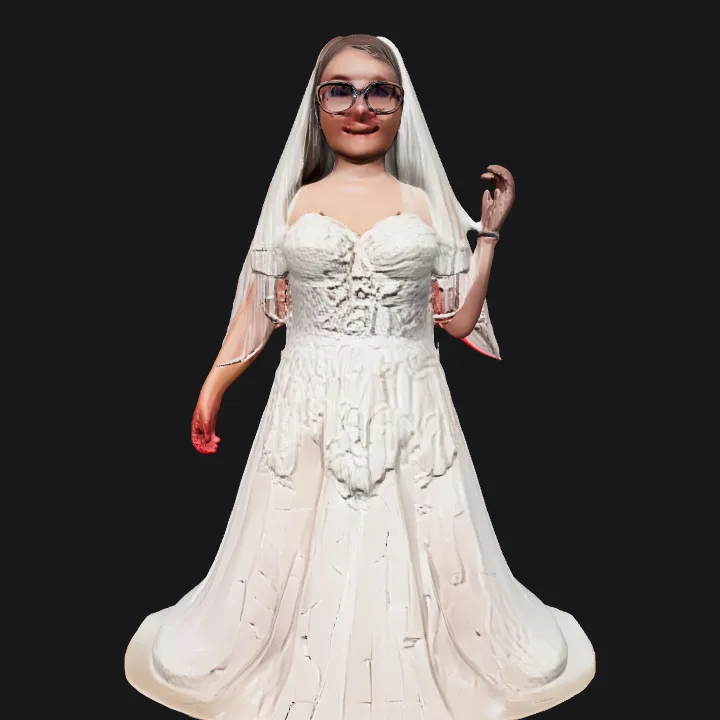 A woman in a wedding dress. smooth edges, complex geometry, character, symmetric geometry.