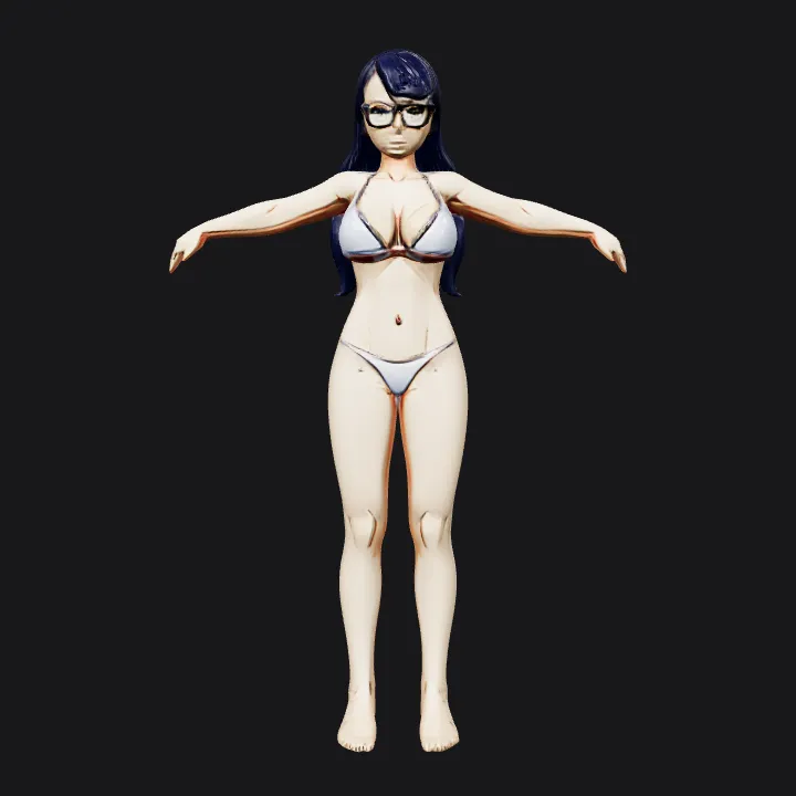 Anime-style female character in underwear. smooth edges, complex geometry, game-ready, character, symmetric geometry.