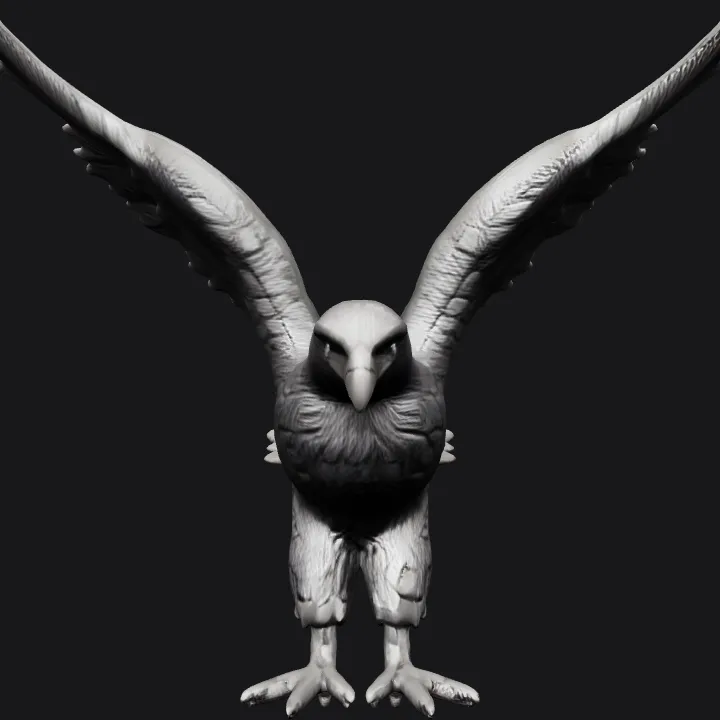 Flying eagle with wings spread. complex geometry, sharp edges.