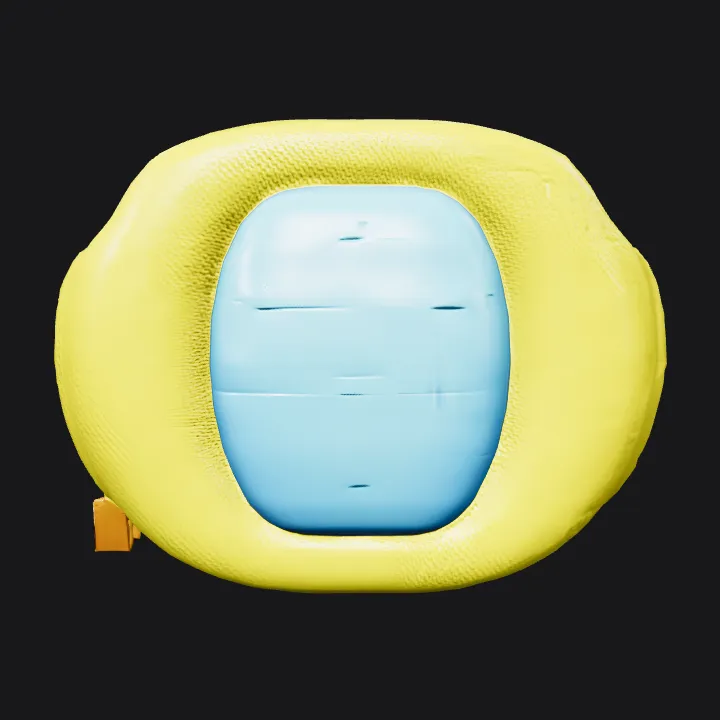 Yellow and blue plush oval object. smooth edges, simple geometry, symmetric geometry.