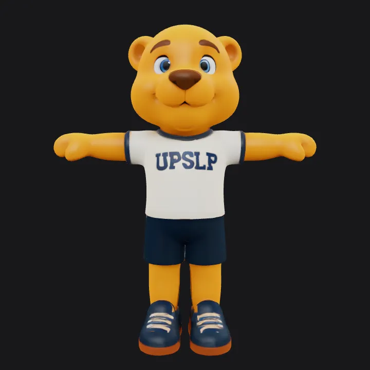 Cartoon bear mascot in sports outfit. smooth edges, simple geometry, game-ready, character, symmetric geometry.