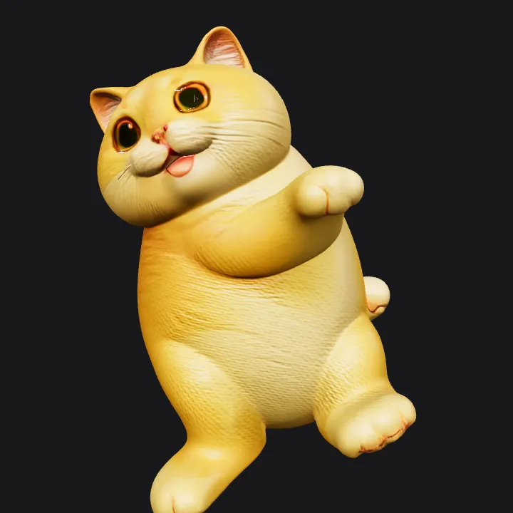 Cute cartoon orange cat with big eyes. smooth edges, complex geometry, game-ready, character.