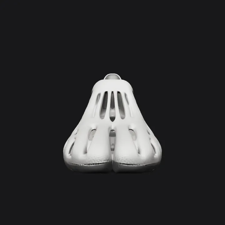 Futuristic slip-on shoe with cutouts. complex geometry, smooth edges, symmetric geometry.