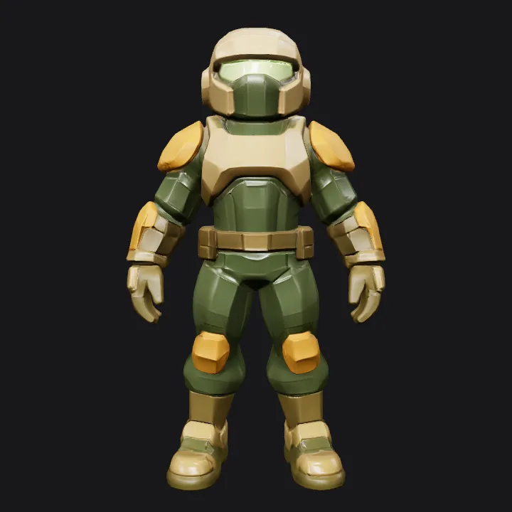 Armored sci-fi soldier. sharp edges, smooth edges, simple geometry, game-ready, character, symmetric geometry.