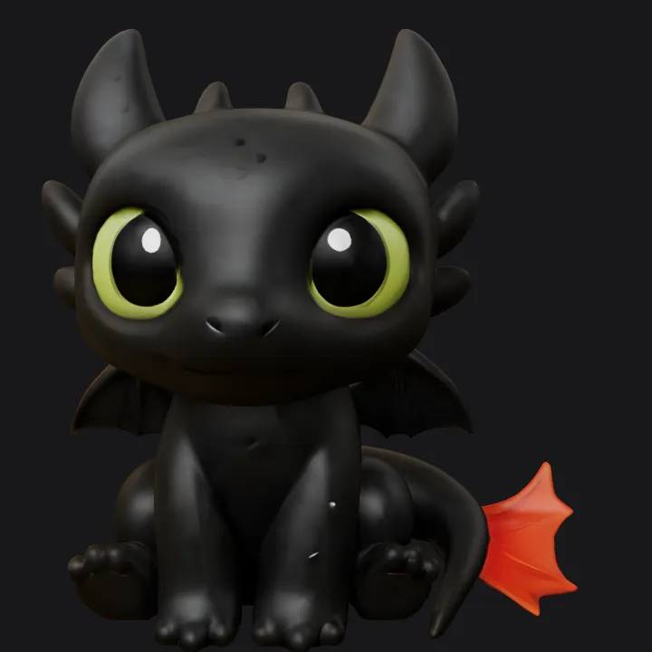 Cartoon black dragon with big green eyes. complex geometry, game-ready, character.