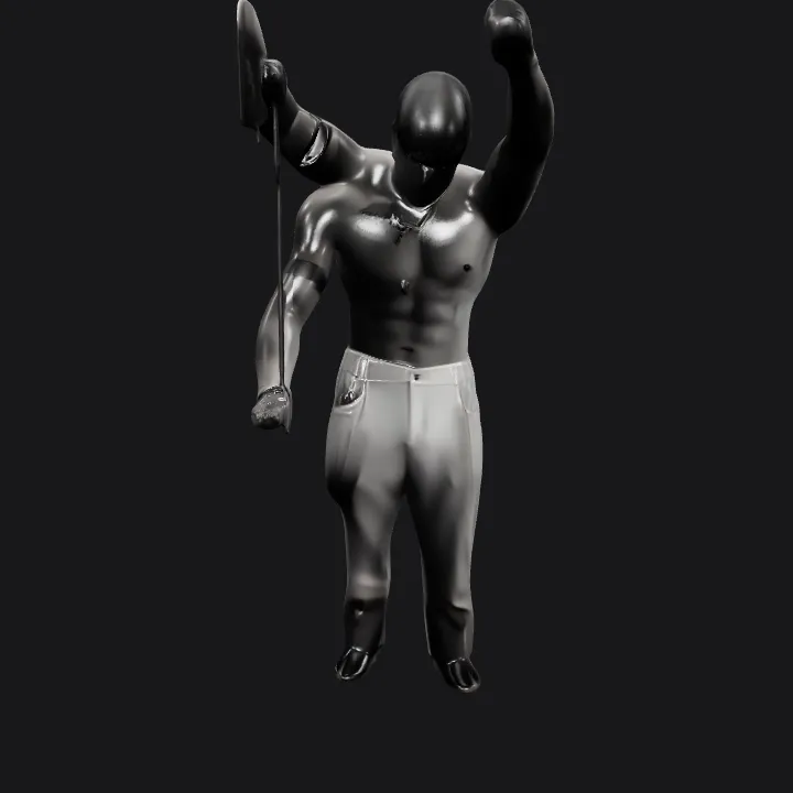 Shirtless man inspecting car engine. smooth edges, complex geometry, character.