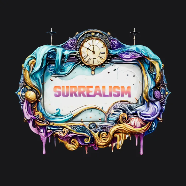 Surreal surrealism-themed decorative art frame. complex geometry, sharp edges.