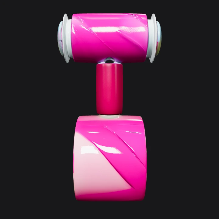 striped cylindrical toy with a handle. smooth edges, simple geometry, symmetric geometry.