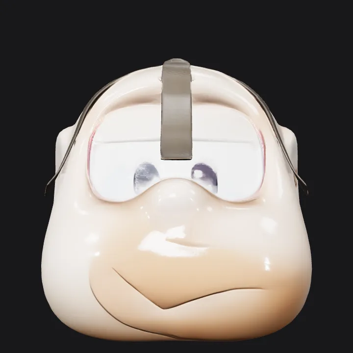 Bald human head with black straps. smooth edges, simple geometry, character, symmetric geometry.