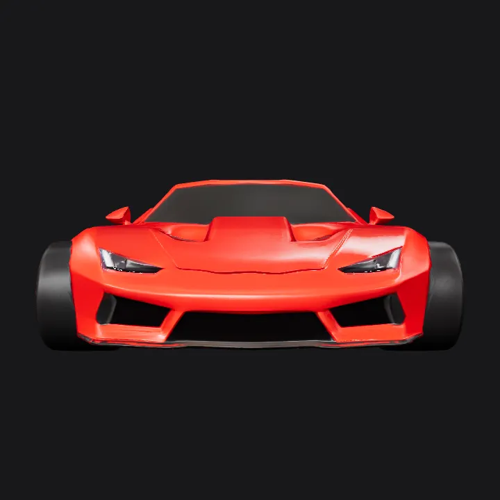 Red sports car, front view. sharp edges, complex geometry, game-ready, symmetric geometry.