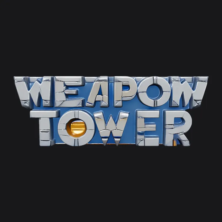 Weapon Tower stylized logo text. sharp edges, complex geometry.