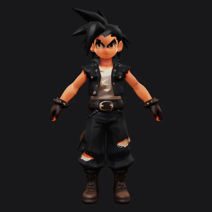Young punk anime character. sharp edges, complex geometry, game-ready, character.
