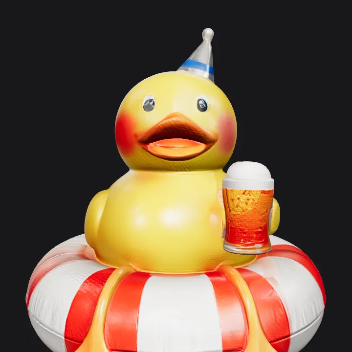 A yellow rubber duck in a lifebuoy. smooth edges, simple geometry, game-ready.