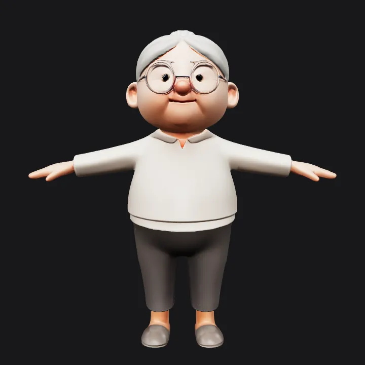 cartoon elderly person with arms outstretched. smooth edges, simple geometry, game-ready, character, symmetric geometry.