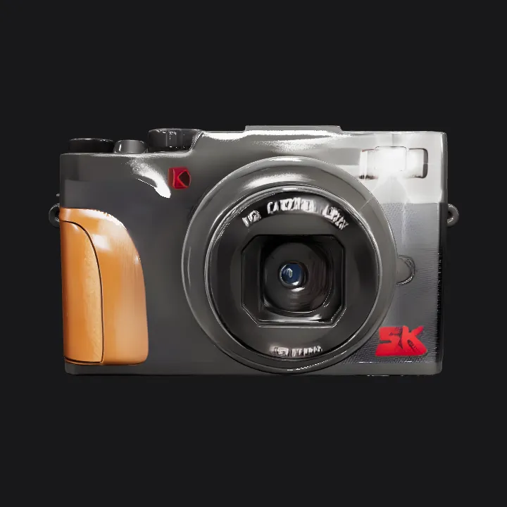 digital camera displaying two people. sharp edges, complex geometry, game-ready, character.