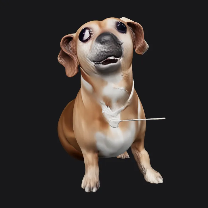 A brown dog sitting on a couch. smooth edges, complex geometry, character.