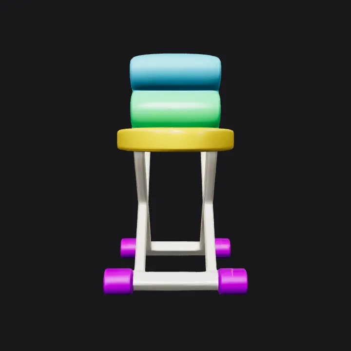 Ironing board with iron and folded towels. smooth edges, simple geometry, game-ready.