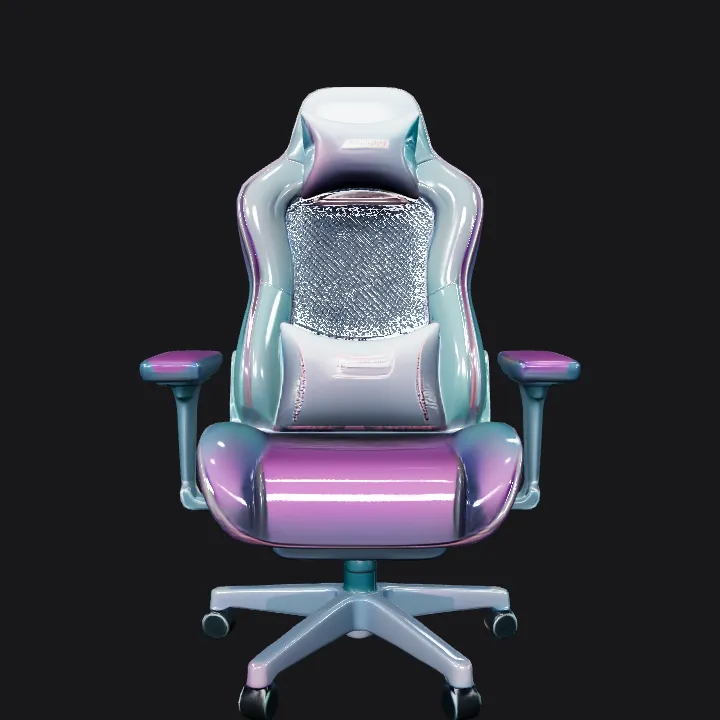 Modern ergonomic gaming chair. smooth edges, complex geometry, game-ready, symmetric geometry.