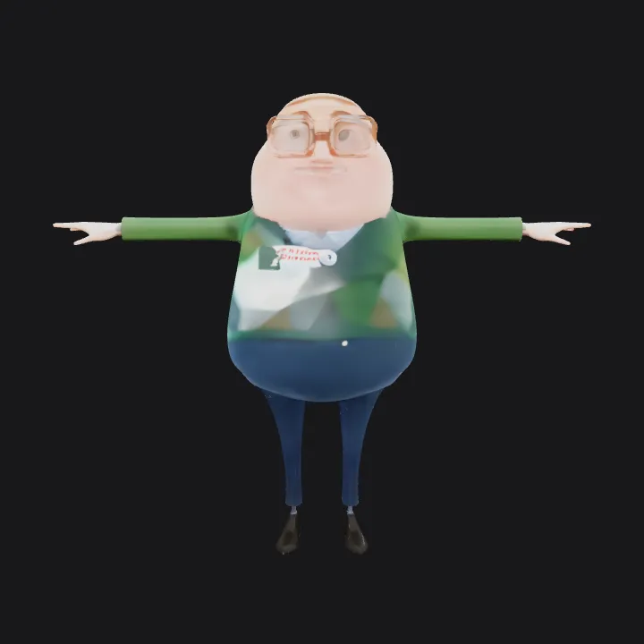A stylized humanoid character in formal attire. smooth edges, simple geometry, game-ready, character, symmetric geometry.