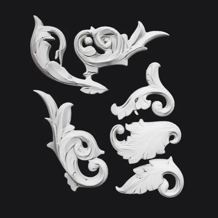 decorative ornamental plaster motifs. smooth edges, complex geometry.