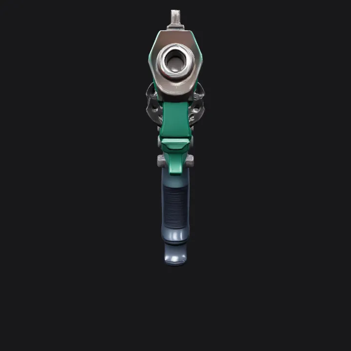 Futuristic green revolver handgun. sharp edges, complex geometry, game-ready, symmetric geometry.