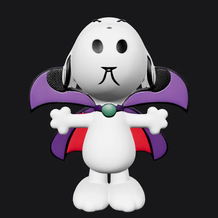 Snoopy dressed as a vampire character. smooth edges, simple geometry, character, symmetric geometry.