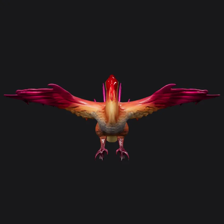 A majestic, fiery phoenix bird. sharp edges, complex geometry, game-ready.