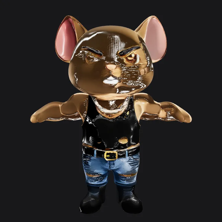 Humanoid mouse figurine in casual clothes. smooth edges, simple geometry, game-ready, character, symmetric geometry.