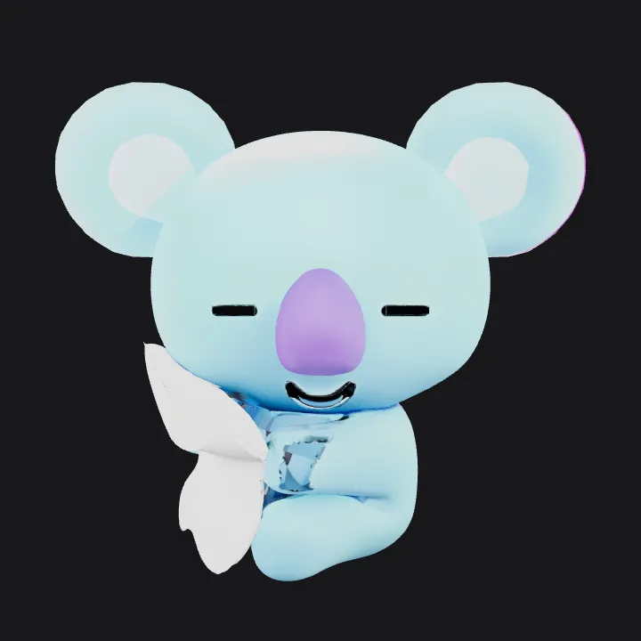 cute blue koala holding a white cloth. smooth edges, simple geometry, character, symmetric geometry.