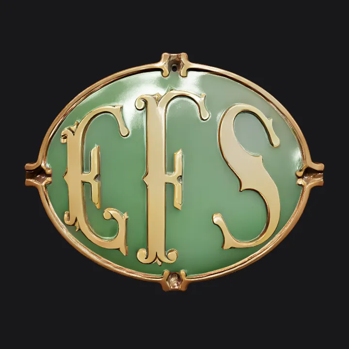 Decorative monogram plaque with stylized letters. smooth edges, complex geometry, symmetric geometry.