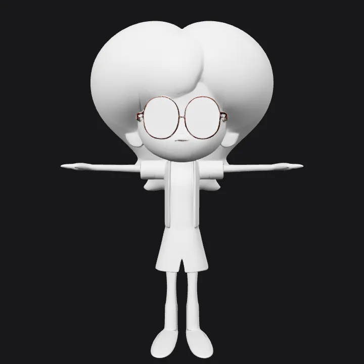Cartoon girl with large heart-shaped hair. smooth edges, simple geometry, character, symmetric geometry.