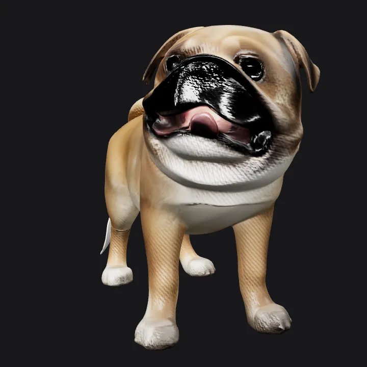 Small realistic pug dog statue. smooth edges, complex geometry.