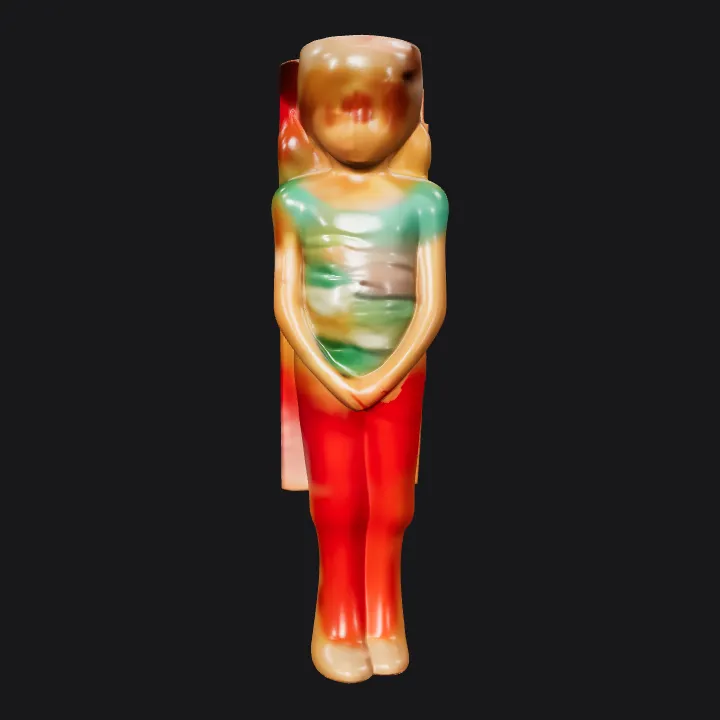 young girl standing with hands clasped. smooth edges, complex geometry, character.