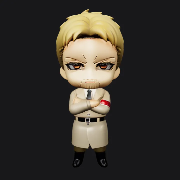 Chibi-style figure in military uniform. smooth edges, simple geometry, character, symmetric geometry.